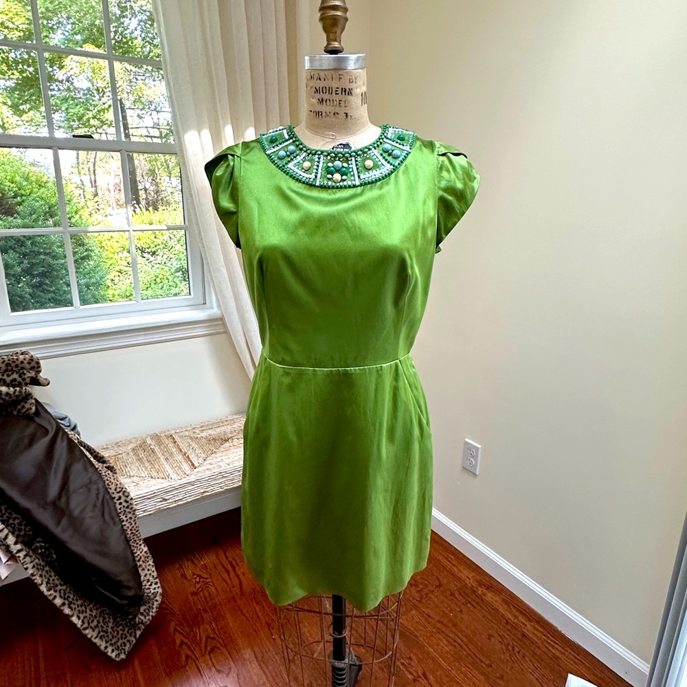 BCBG chartreuse satin dress